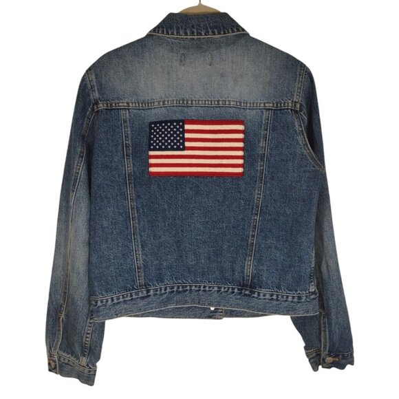 Vintage 90s Ralph Lauren Polo Jeans Co Denim jacket USA American Flag SZ Large - Picture 1 of 7